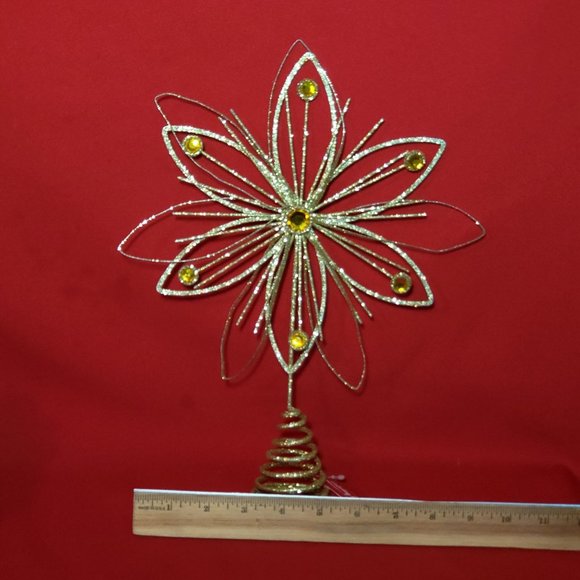 Holiday Home Jewel Flower Tree Topper Gold Glitter Sparkling Metal Wire Star Flo - Picture 7 of 12